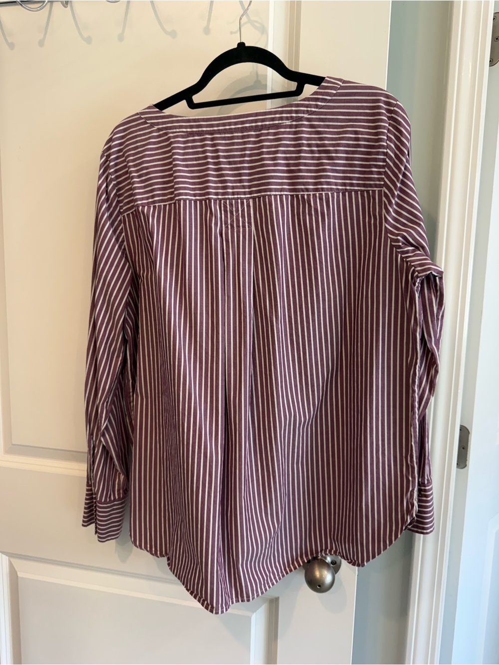 Talbots Mauve and White Striped Button-Trim Long Sleeve Tee - Picture 2 of 3